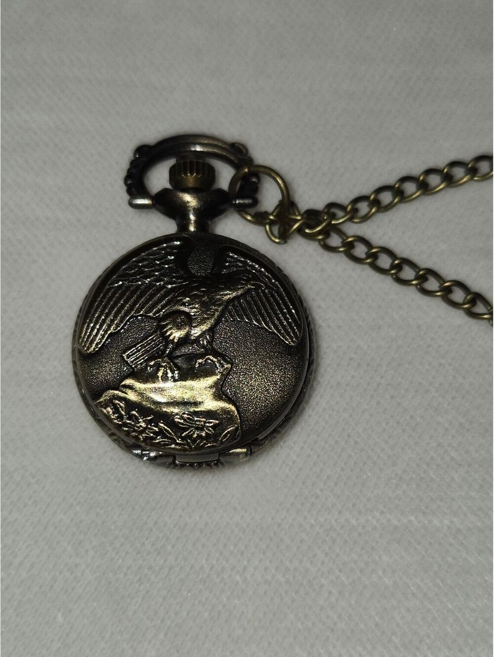 Vintage Style Bronze Eagle Pocket Watch w Quartz Movement 30-Inch Chain